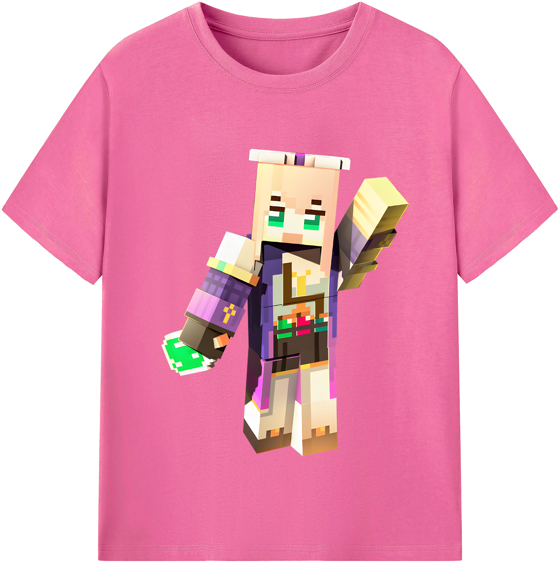 （画像用） マインクラフト ブロックの世界 Minecraft MC Block world レディースカジュアルプリントTシャツ（綿100％）